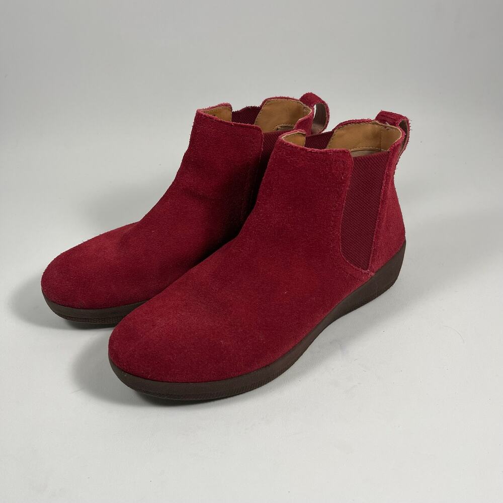 Fitflop Suede Chelsea Ankle Boots 7 Red Comfort Fall Classic Casual Winter